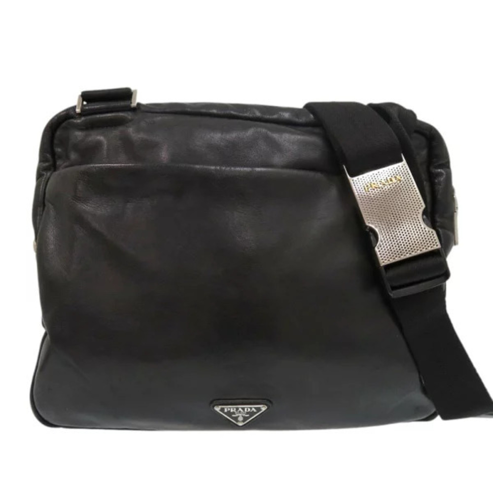 Prada Triangle Logo Leather Black Shoulder Bag